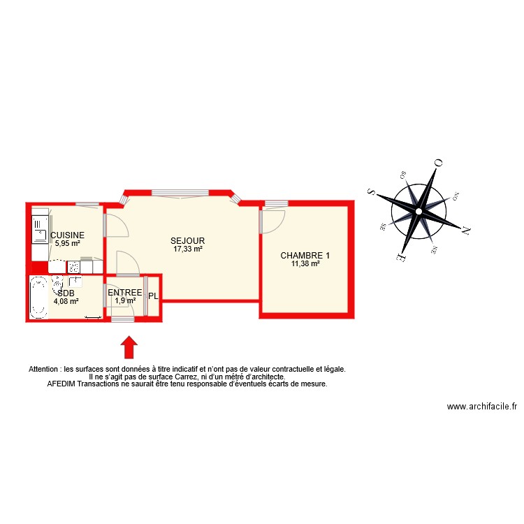 7706. Plan de 6 pièces et 41 m2