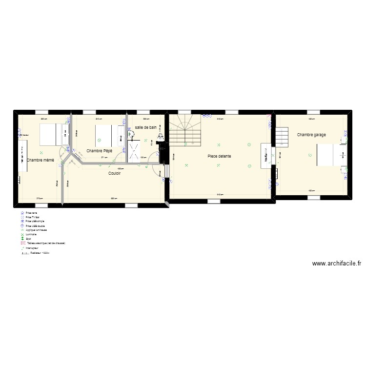 Plan 1er étage Electricité. Plan de 5 pièces et 108 m2