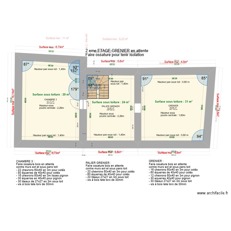 Doublage et cloisons. Plan de 16 pièces et 253 m2