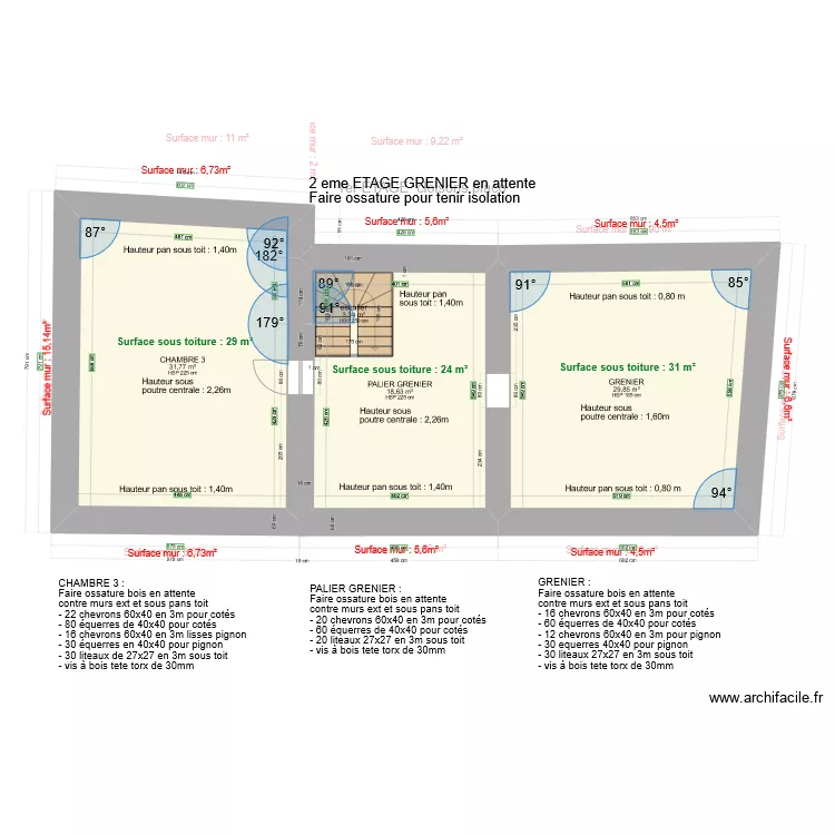 Doublage et cloisons. Plan de 