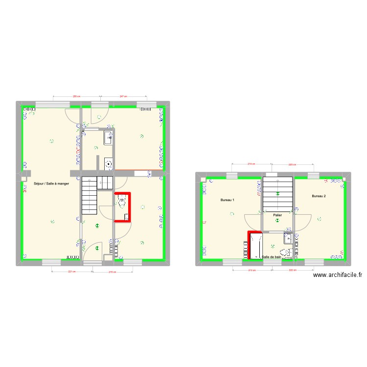 Projet Damous + Electricité. Plan de 33 pièces et 90 m2