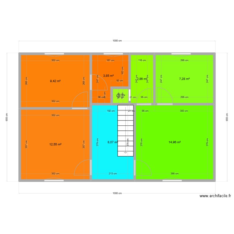 Damien Apart etage . Plan de 8 pièces et 60 m2