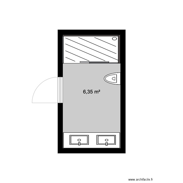 cirque salle de douche. Plan de 1 pièce et 6 m2