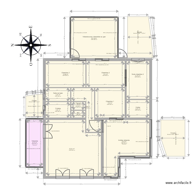 SECRETIN. Plan de 14 pièces et 164 m2