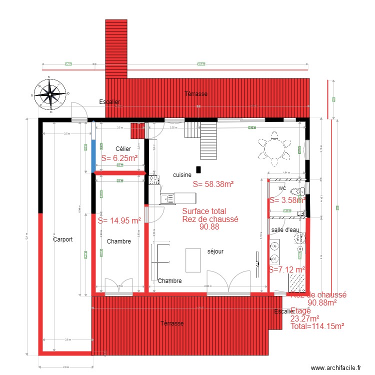 chalet 63 projet rez de chaussé 2. Plan de 4 pièces et 90 m2