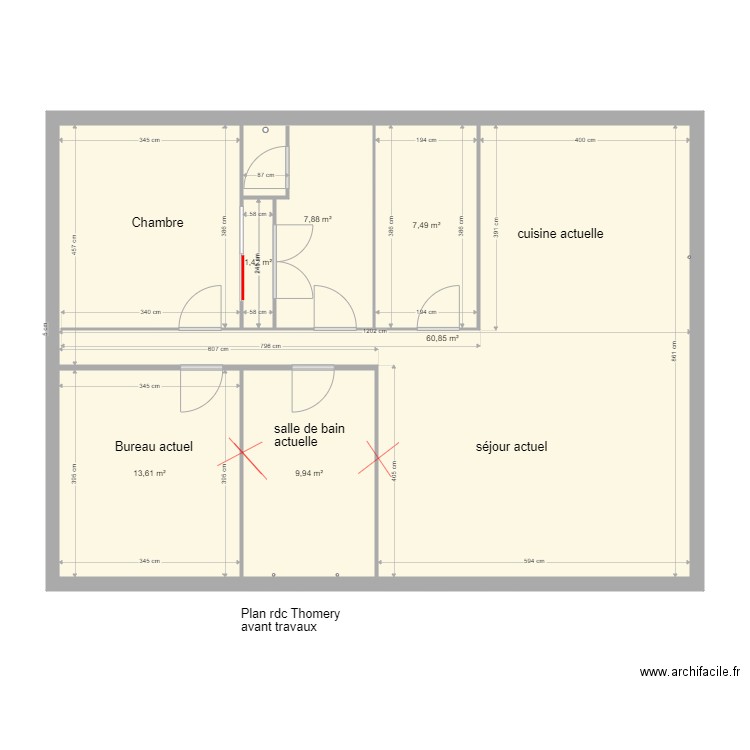 AVANT plan rdc maison réseaux Thomery. Plan de 0 pièce et 0 m2