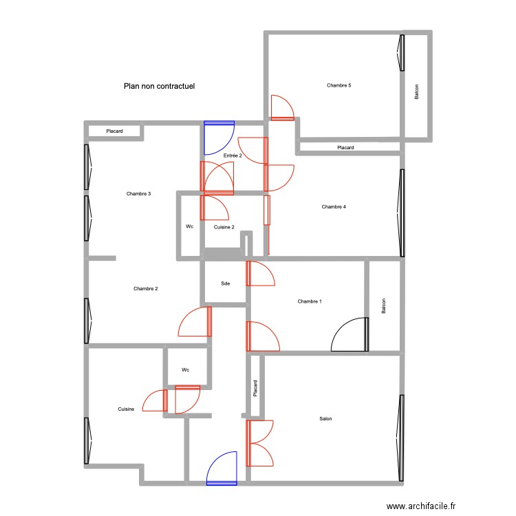 Appartement ROUSSEAU sans mesure . Plan de 13 pièces et 97 m2