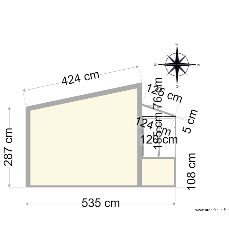 facade ouest actuelle. Plan de 2 pièces et 13 m2