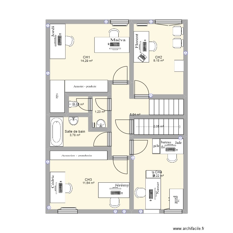 Villa 2. Plan de 9 pièces et 58 m2