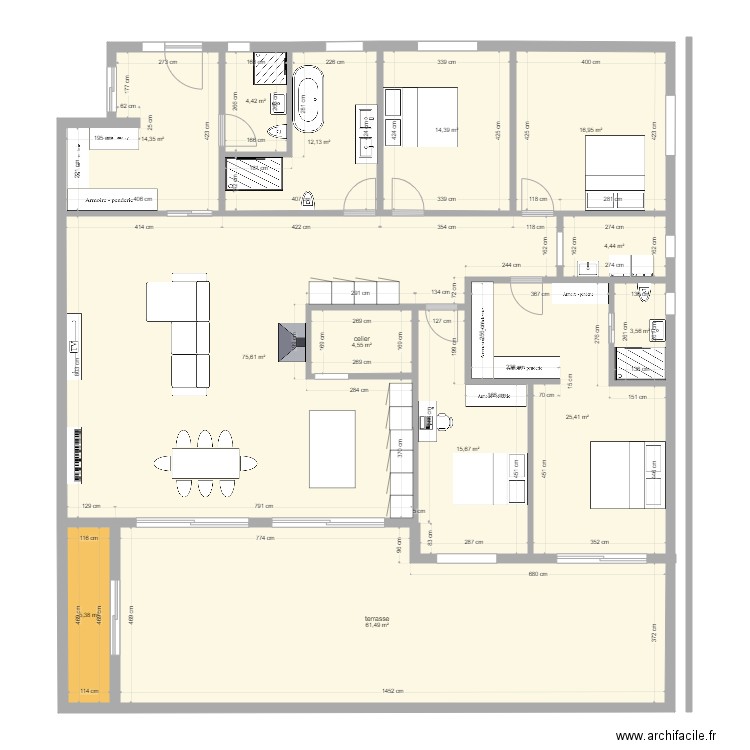 attique 5. Plan de 13 pièces et 258 m2