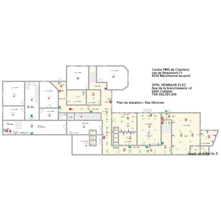 pms rez 2. Plan de 30 pièces et 1542 m2