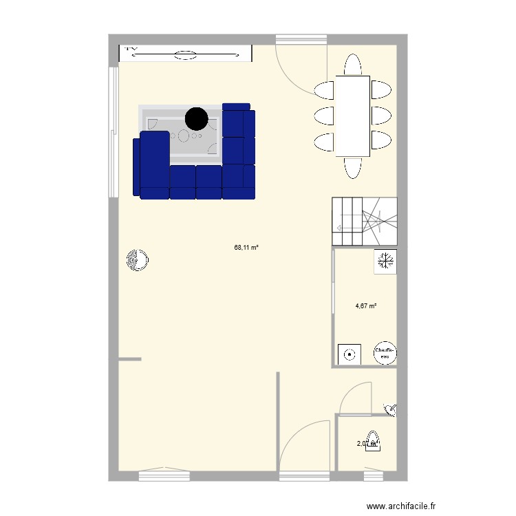 courcy. Plan de 3 pièces et 75 m2