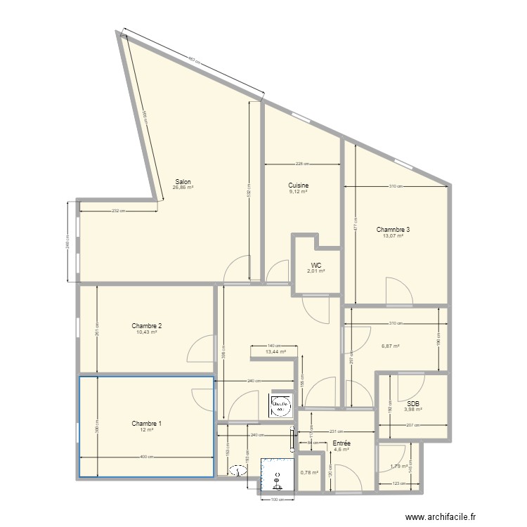 CANDE plan projeté. Plan de 13 pièces et 109 m2