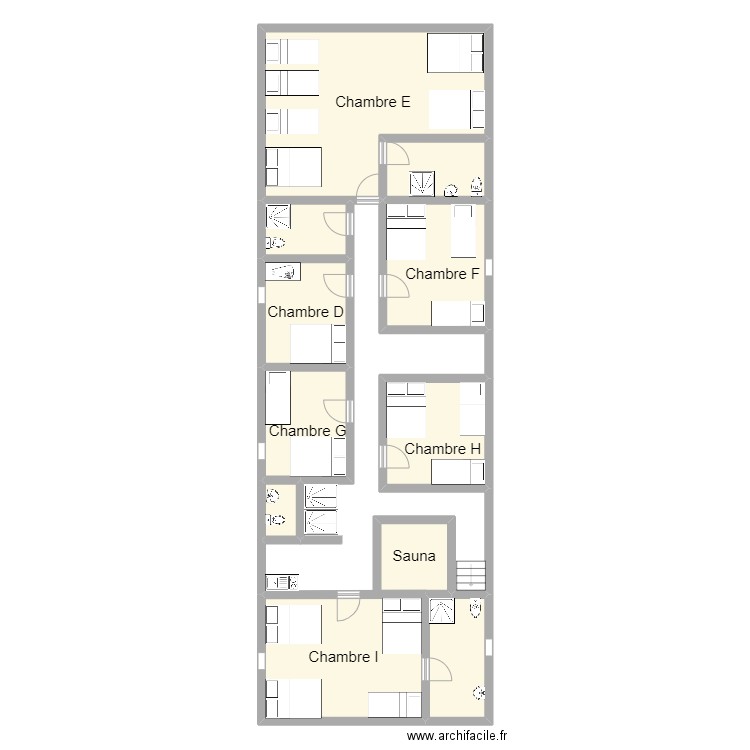 Etage 2. Plan de 11 pièces et 136 m2