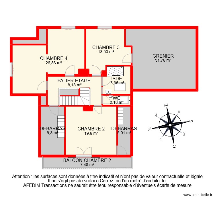 BI 10645 ETAGE . Plan de 17 pièces et 136 m2