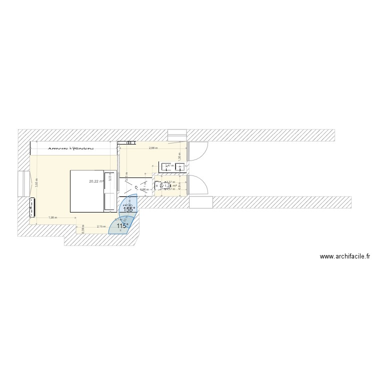 Plan Chambre Valady 3. Plan de 2 pièces et 21 m2