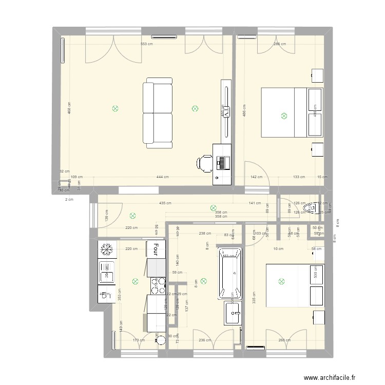 Cotation cloisonement. Plan de 8 pièces et 75 m2