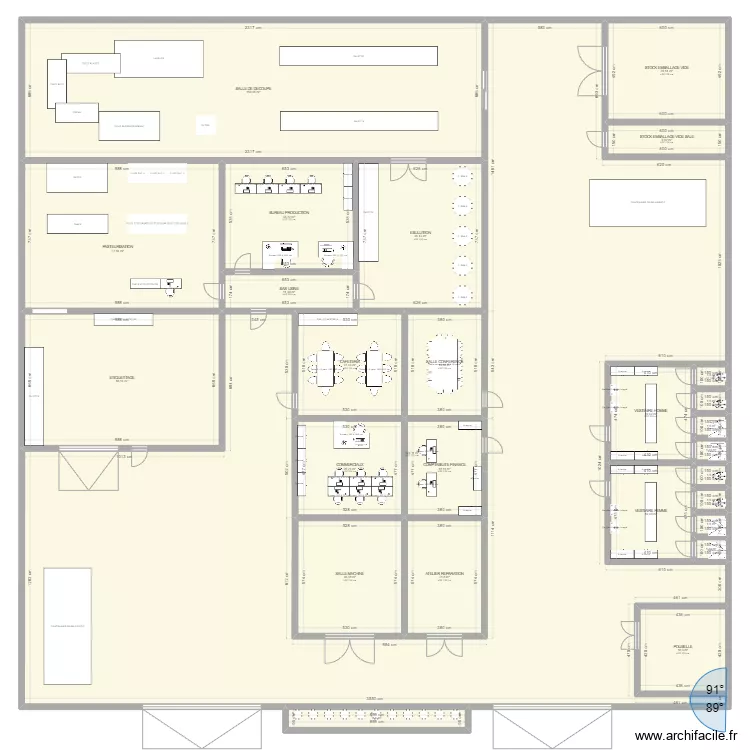 PLAN 1260M2 v2 Open space. Plan de 