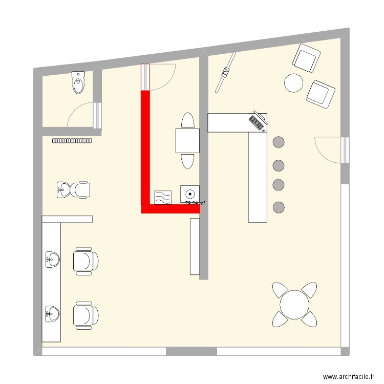 La Bar Bière. Plan de 1 pièce et 79 m2