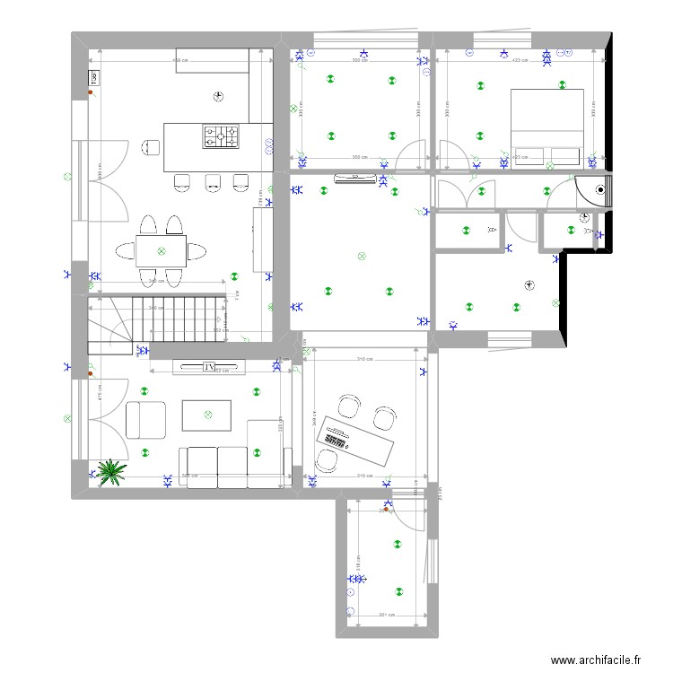 appart kro et jerry IMPLANTATION. Plan de 10 pièces et 117 m2