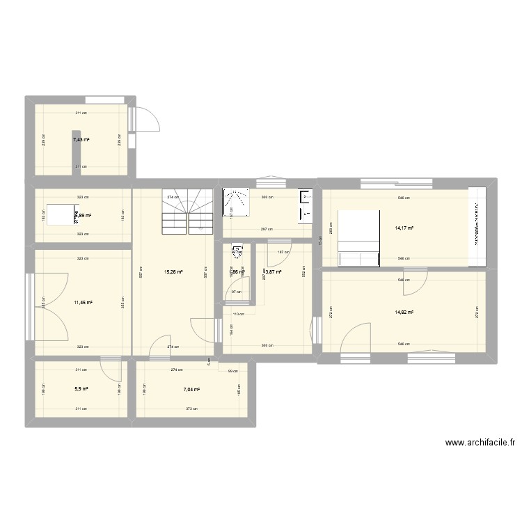 Ploum F1 ss sol V1. Plan de 10 pièces et 98 m2