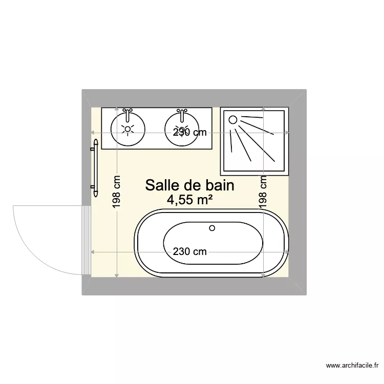SDB avec 2 vasques. Plan de SDB avec 2 vasques. Plan de