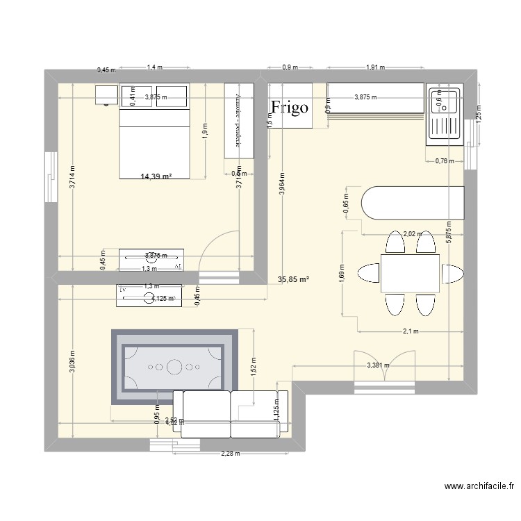 Plan. Plan de 2 pièces et 50 m2