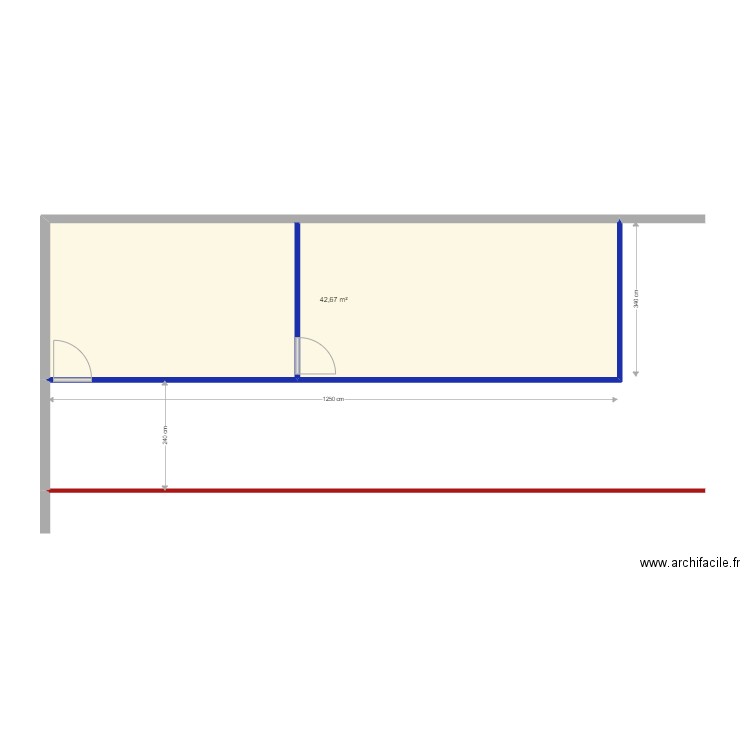 Le soleil. Plan de 1 pièce et 43 m2