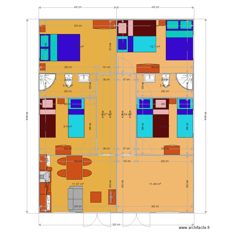 AMENAGEMENT 2 MODELE FAMAL T3 EN 2 X T2. Plan de 0 pièce et 0 m2