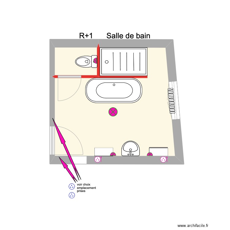 SDB R+1 dernier. Plan de 2 pièces et 12 m2