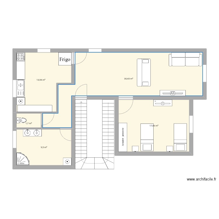 3 ème étage . Plan de 5 pièces et 73 m2