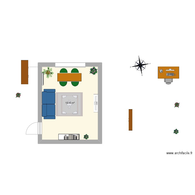 Salon Commune. Plan de 1 pièce et 18 m2