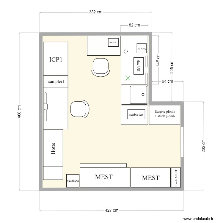 Plomb v2. Plan de 1 pièce et 17 m2