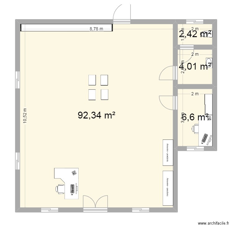 plan de graine de saveur boutique. Plan de 4 pièces et 105 m2