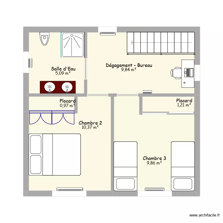 Etage 37.34 m2 Total avec Rdc = 115.25 m2 Hab.. Plan de 6 et 37 m² Etage 37.34 m2 Total avec Rdc = 115.25 m2 Hab.. Plan de 6 et 37 m²