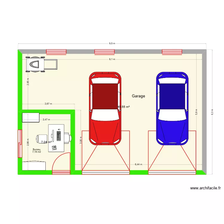 garage1. Plan de 2  et 53 m²