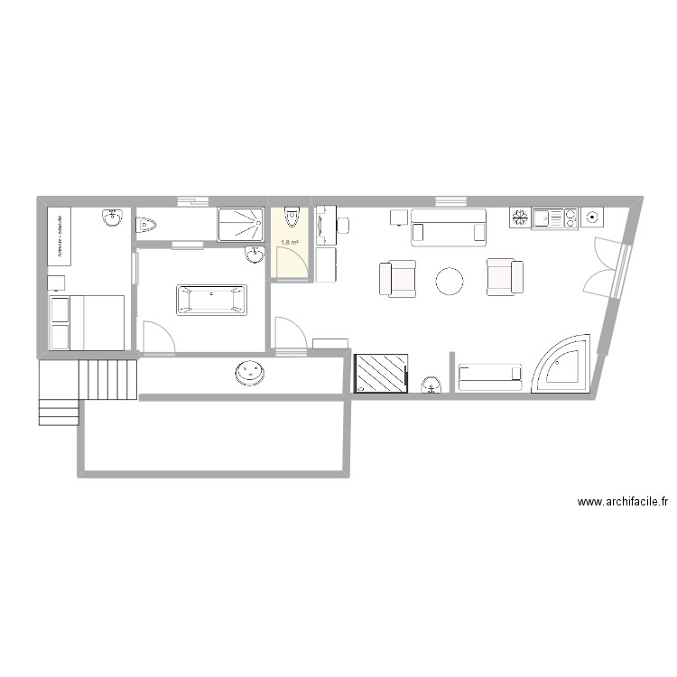 Mezzanine Vichy massage. Plan de 1 pièce et 2 m2