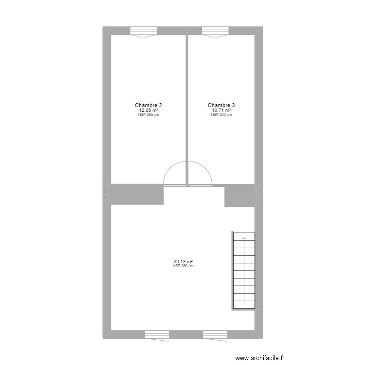 Etage - Vide. Plan de 3 pièces et 43 m2