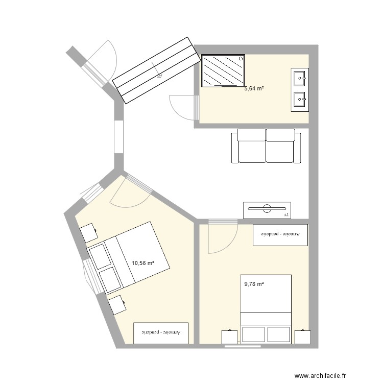 CUISINE SALON2. Plan de 3 pièces et 26 m2