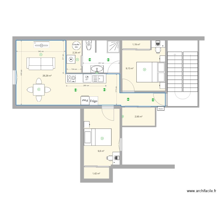 1er étage Boulogne Sol 3. Plan de 7 pièces et 53 m2