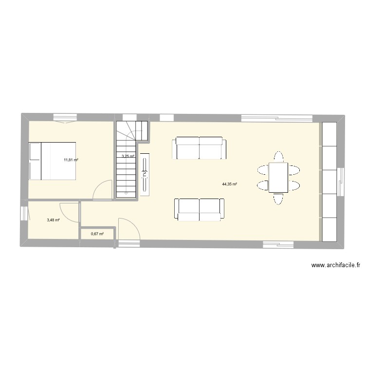 RDC BY NAZO. Plan de 5 pièces et 64 m2