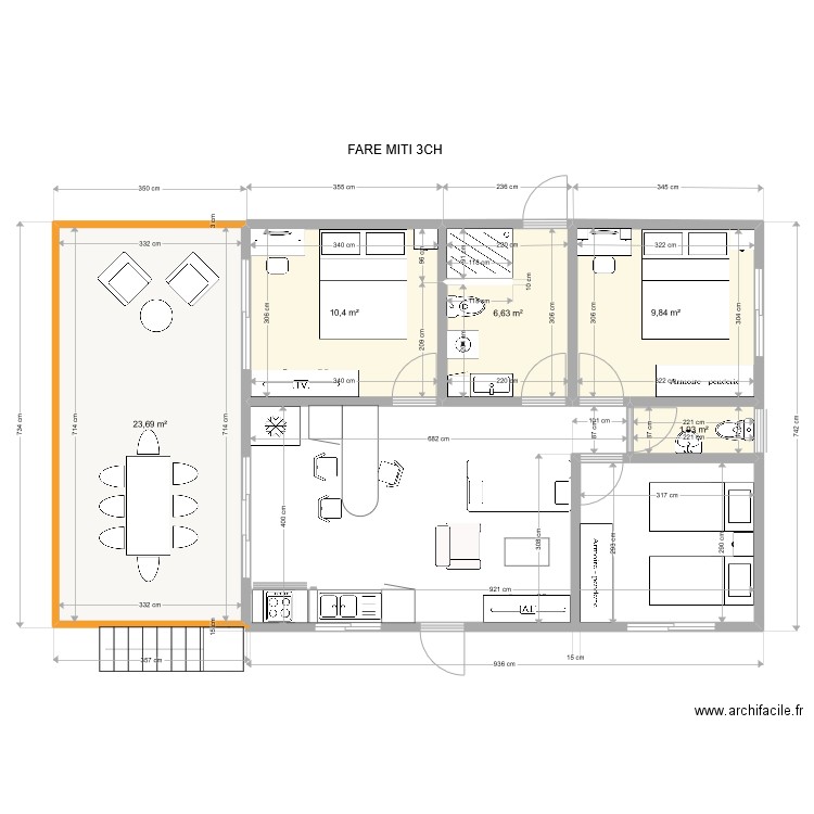 FARE MITI 3CH. Plan de 5 pièces et 52 m2