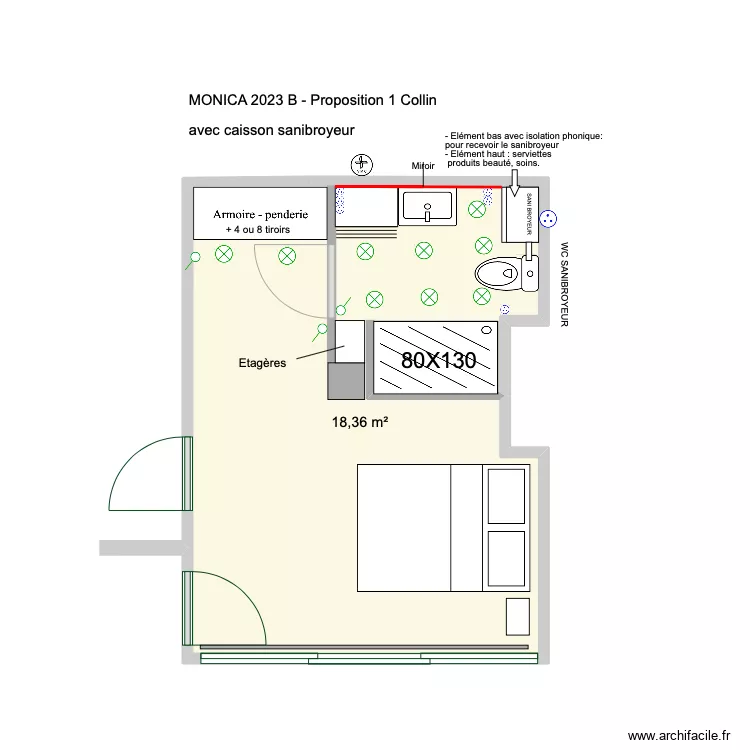 Monica 2023 B avec caisson Sani broyeur. Plan de 