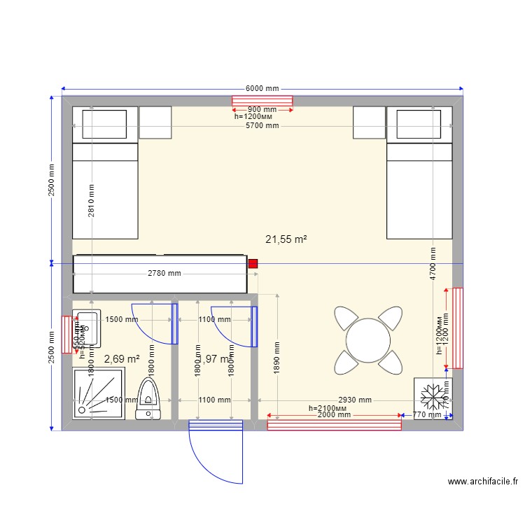 Псков 3m3. Plan de 3 pièces et 26 m2