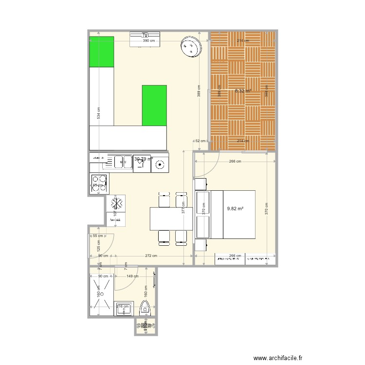 T2 el cid top couchage salon. Plan de 0 pièce et 0 m2