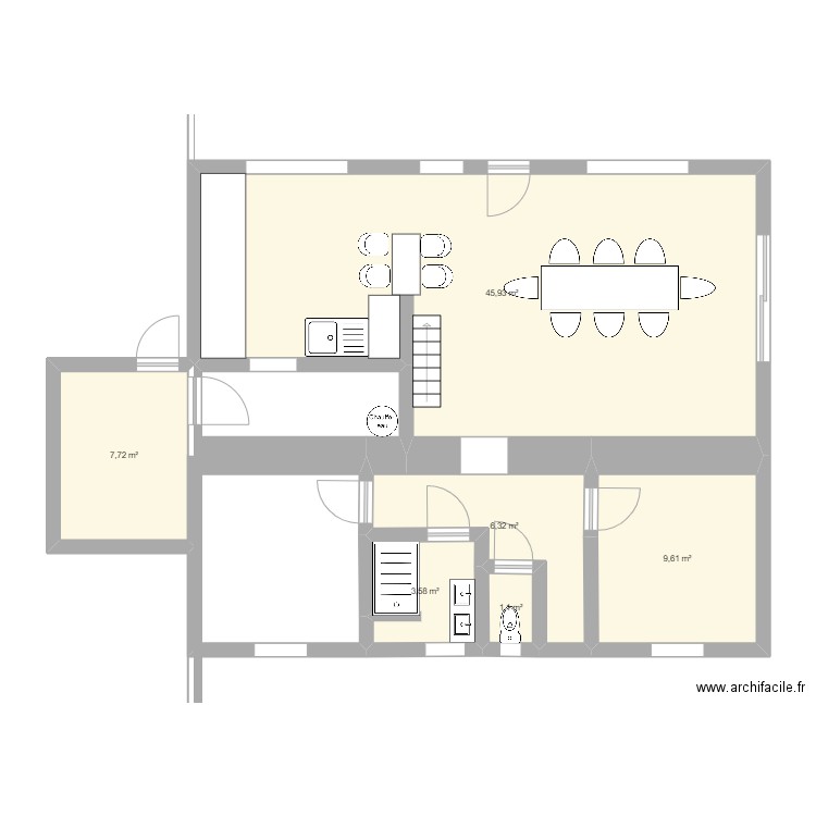 maison 1. Plan de 6 pièces et 74 m2
