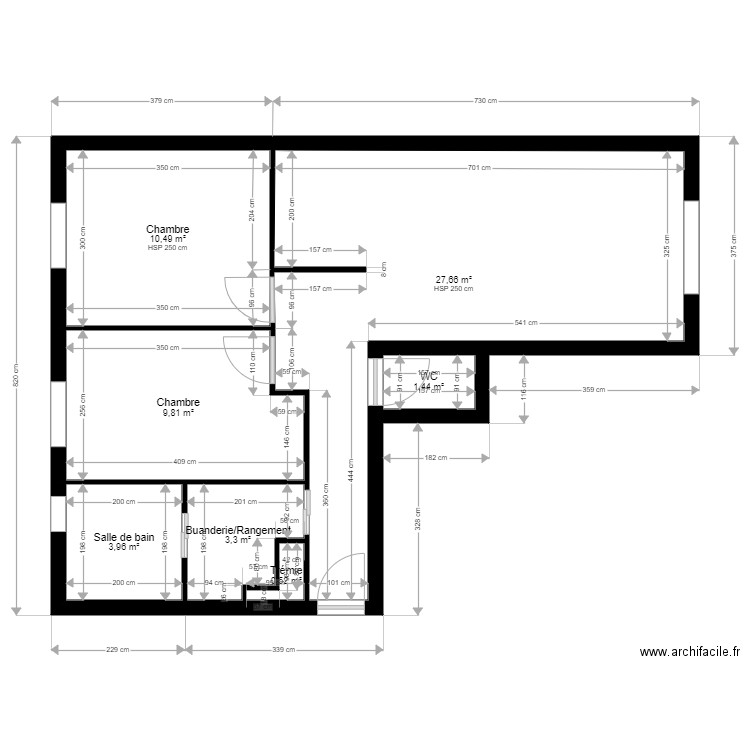 Plan architectural La parisienne . Plan de 7 pièces et 57 m2