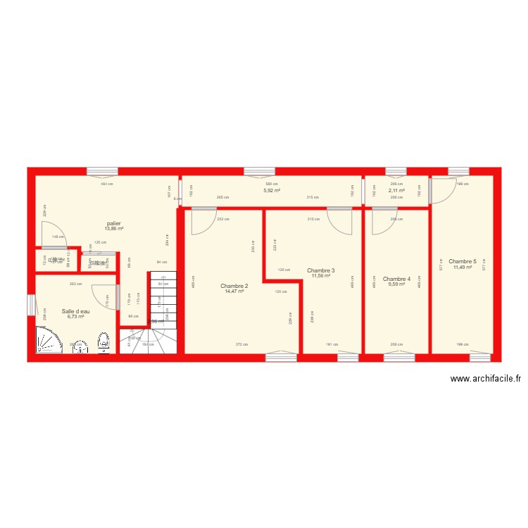 BI 8436 1er étage. Plan de 11 pièces et 80 m2