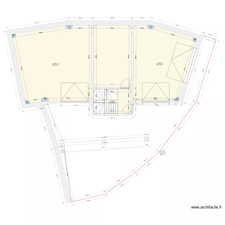 RDC avec escalier grange. Plan de 