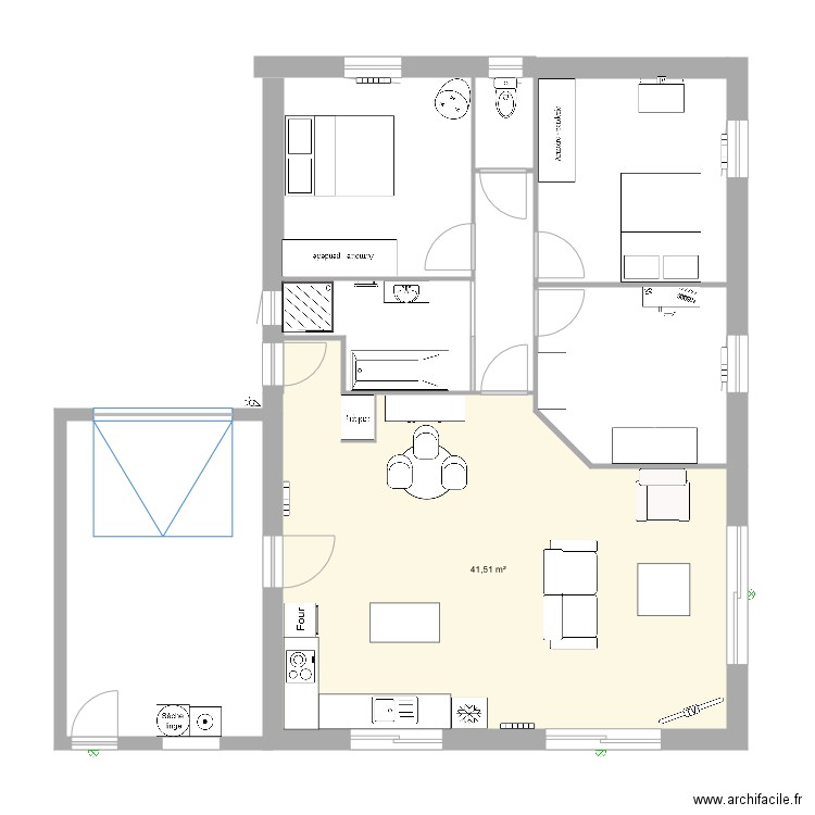 plan pièce de vie maison. Plan de 1 pièce et 42 m2
